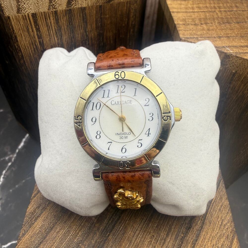 Vintage 1998 Carriage by Timex Indiglo Mickey Mouse Leather Watch